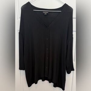 J JILL Wearever Sz Large Black V-Neck Button Cardigan Sweater Rayon Stretch EUC